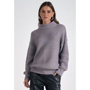 Elan Dark Grey Knit Pullover Sweater Mock Neck Women's S